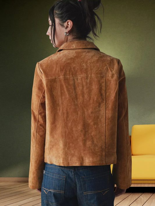 Suede Zip-Front Shirt Collar Jacket