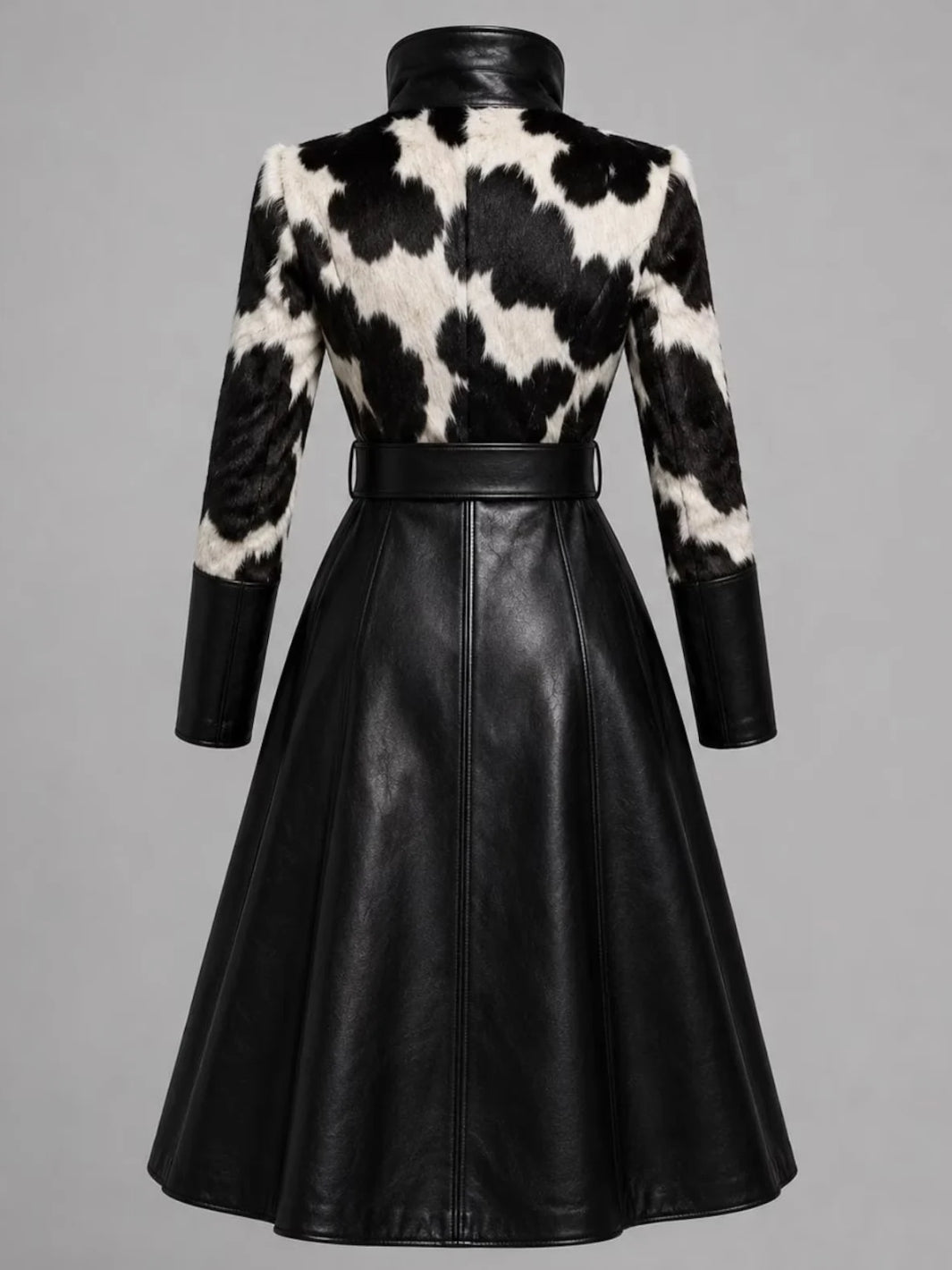 Black-and-White Hair on Hide & Leather Long Coat