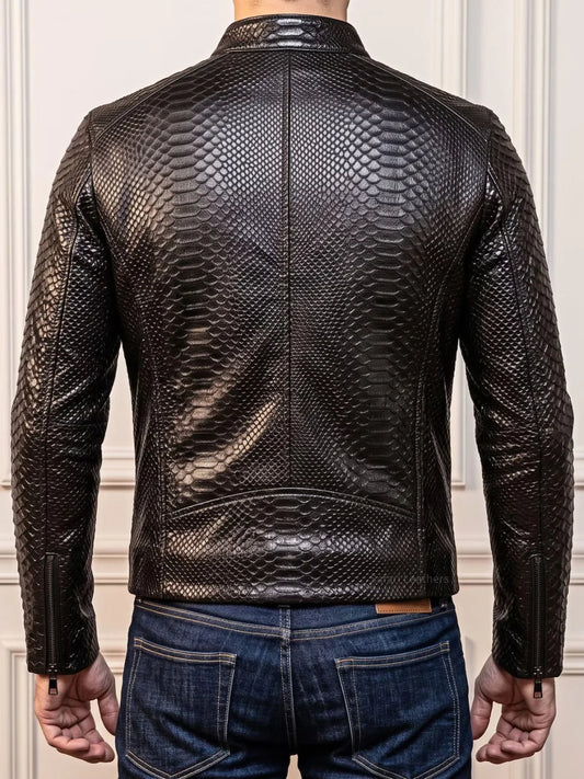 Python-Embossed Stand Collar Jacket