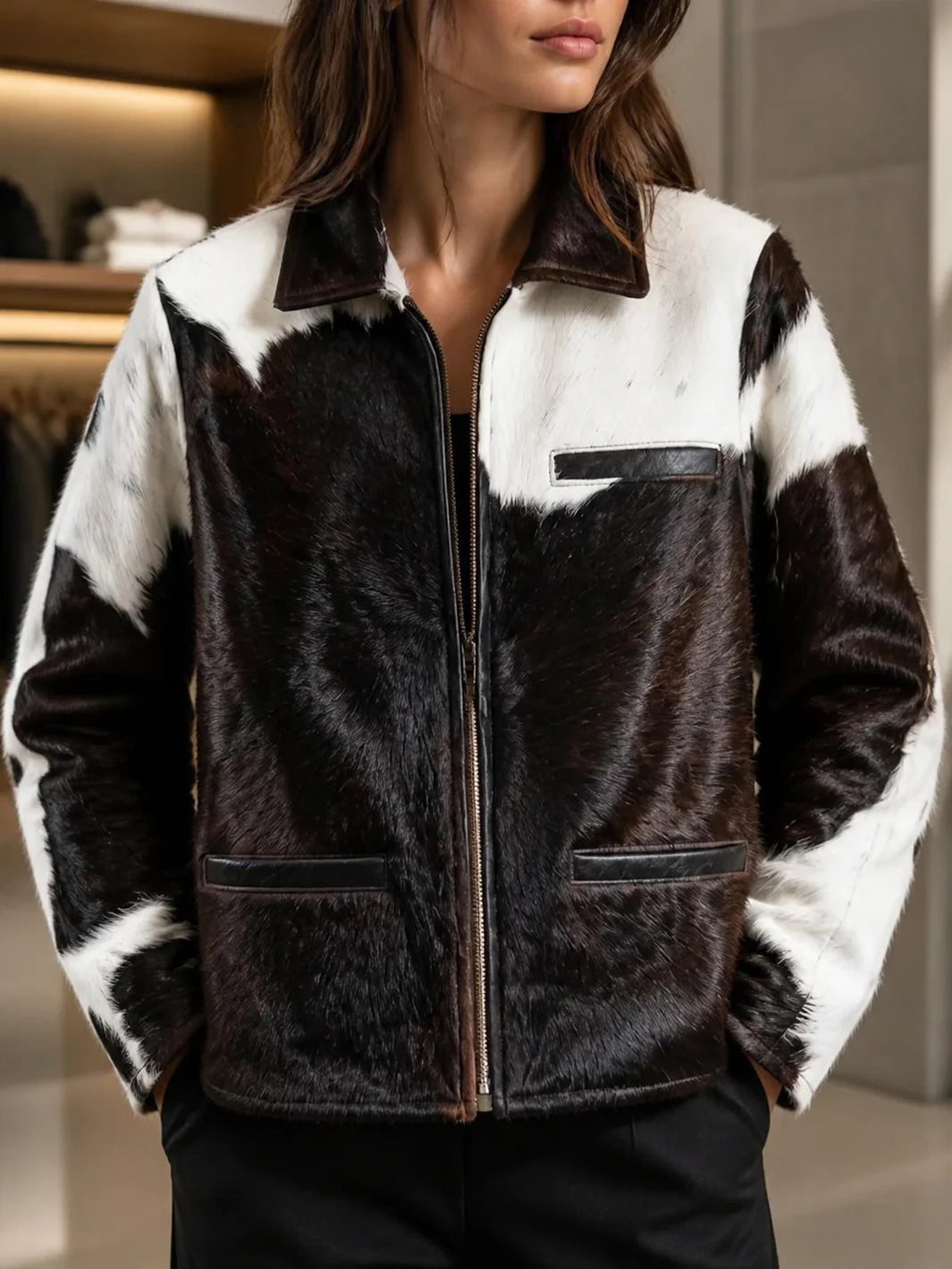 Hair On Natural Cowhide Leather Jacket