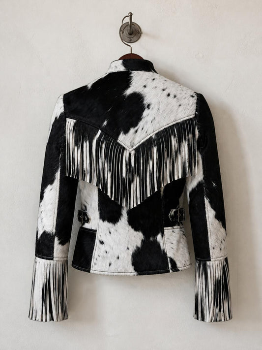 Hair On Cowhide Leather Fringe Jacket
