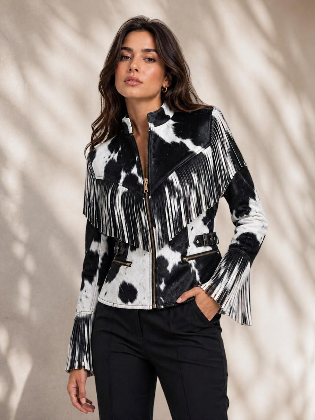 Hair On Cowhide Leather Fringe Jacket