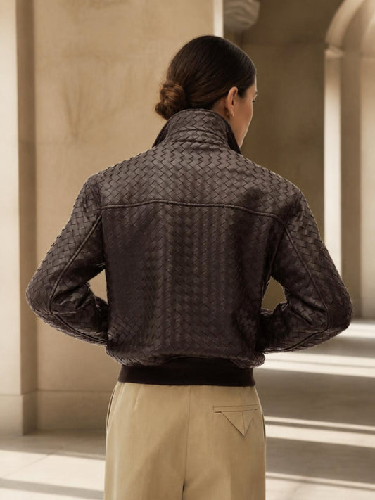 Handwoven Leather Bomber Jacket