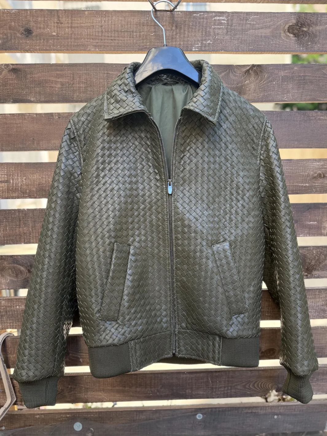 Handwoven Leather Bomber Jacket