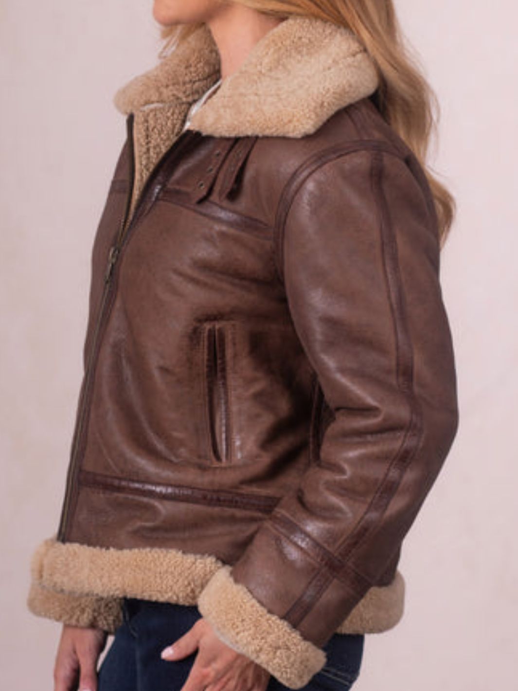 Brown Shearling Bomber Jacket