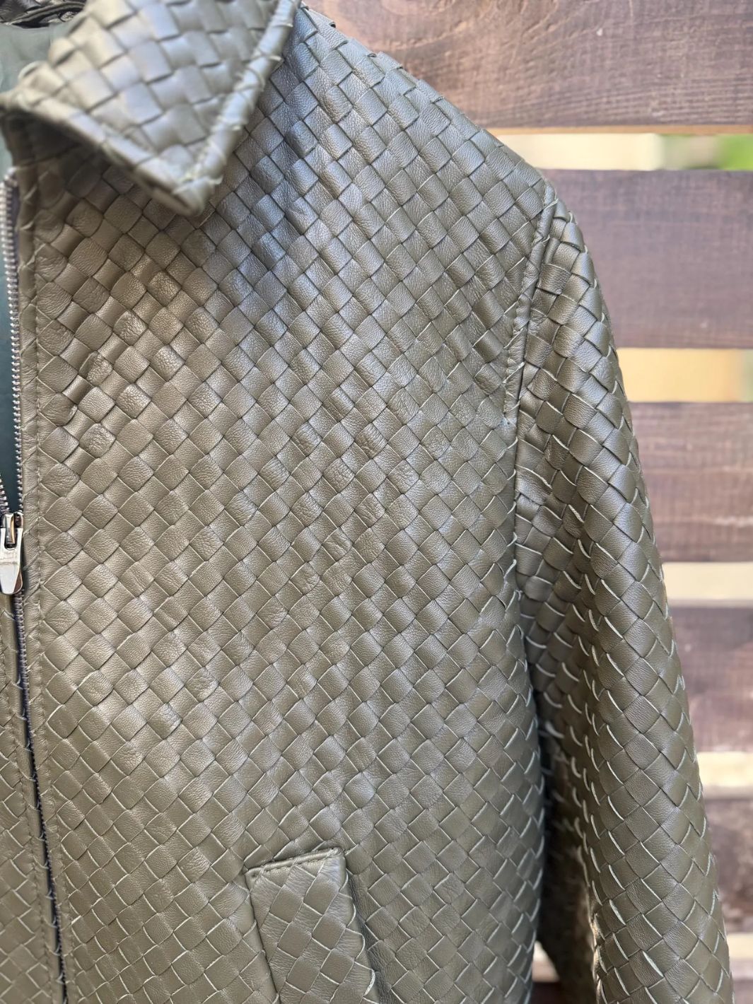 Handwoven Leather Bomber Jacket