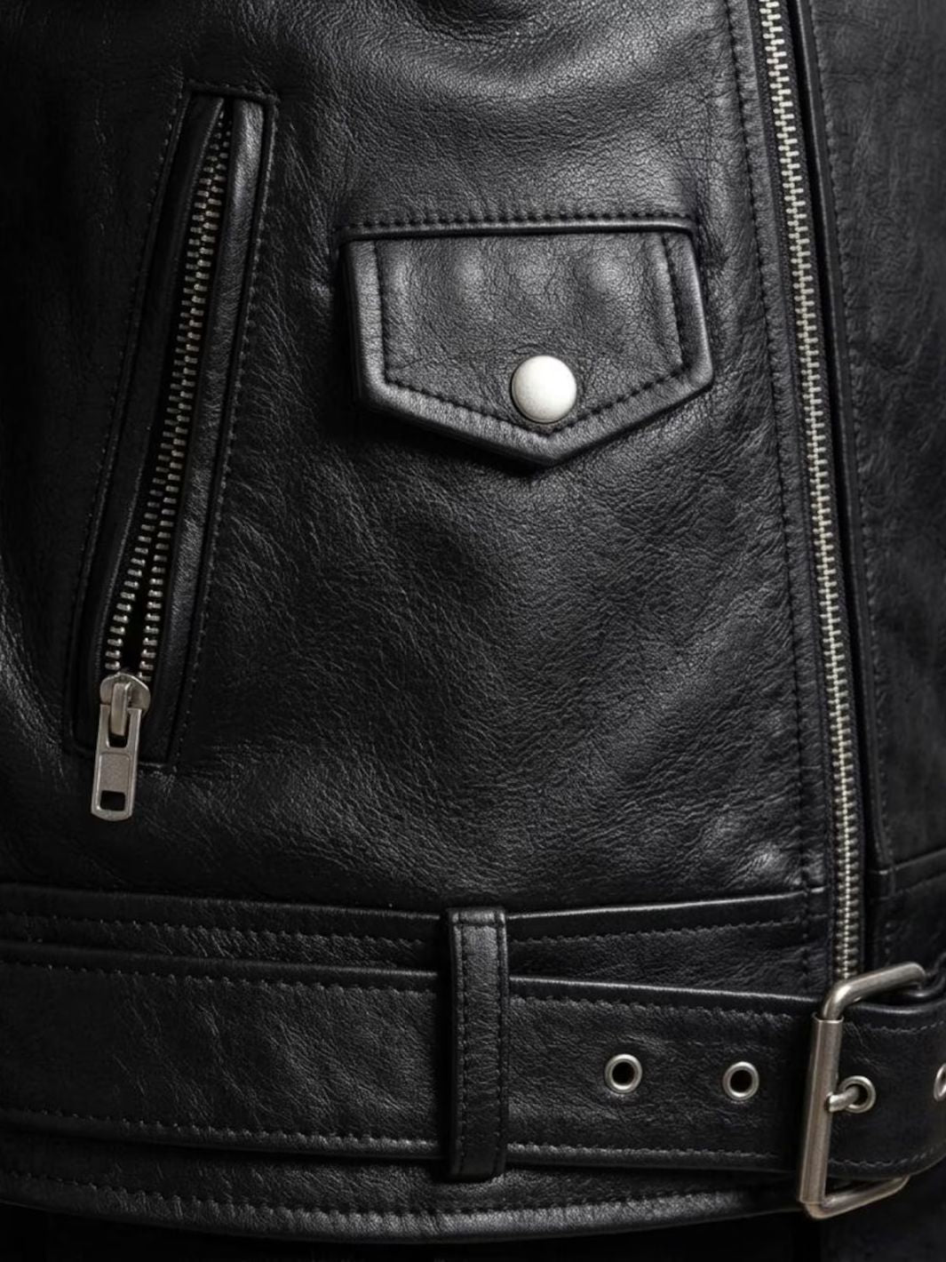 Asymmetrische Bikerjacke mit Gürtel