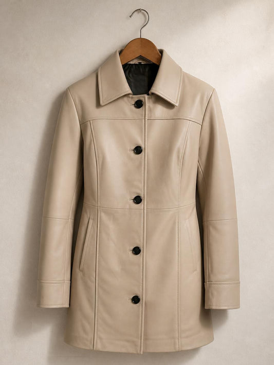 Marsha Women Shirt Collar Leather Car Coat