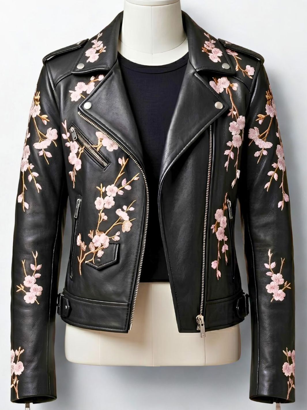 Floral Biker Leather Jacket