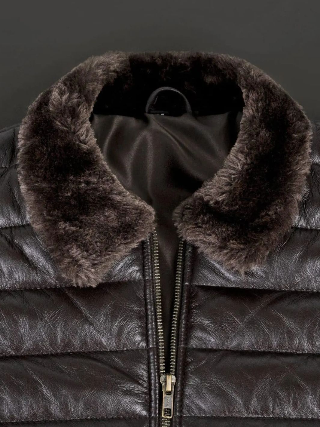 Leather Puffer Jacket with Fur Collar