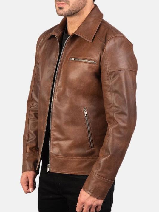 Herren Leder Bomberjacke | Oversized Jacke im Vintage-Stil mit Reißverschluss