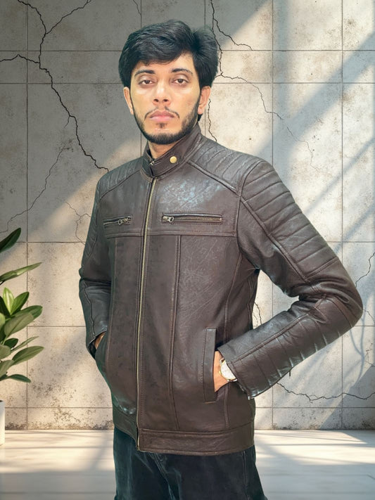 Gesteppte Herren-Lammleder-Bikerjacke