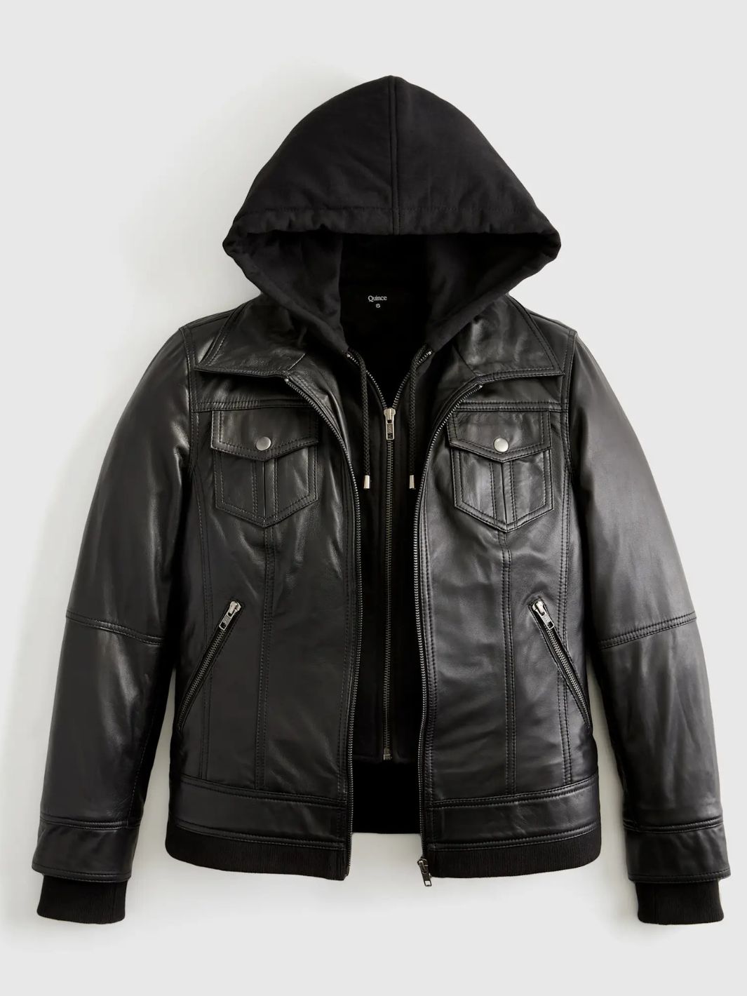 Women's Black Bomber Jacket with Removable Hood