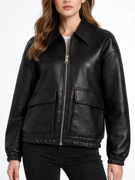Handgemachte Damen-Bikerjacke aus echtem Leder im Oversized-Look