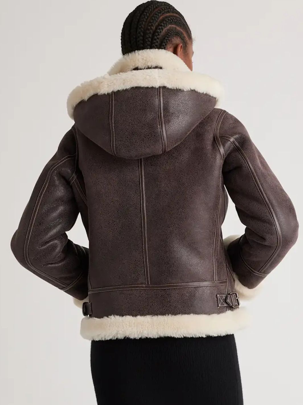 Shearling-Bomberjacke mit abnehmbarer Kapuze