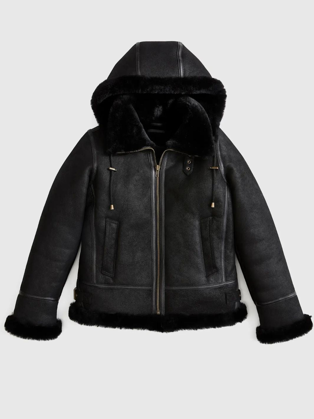 Shearling-Bomberjacke mit abnehmbarer Kapuze