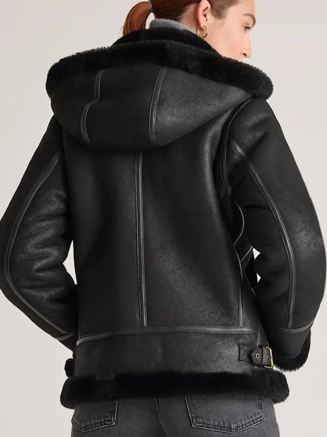 Shearling-Bomberjacke mit abnehmbarer Kapuze
