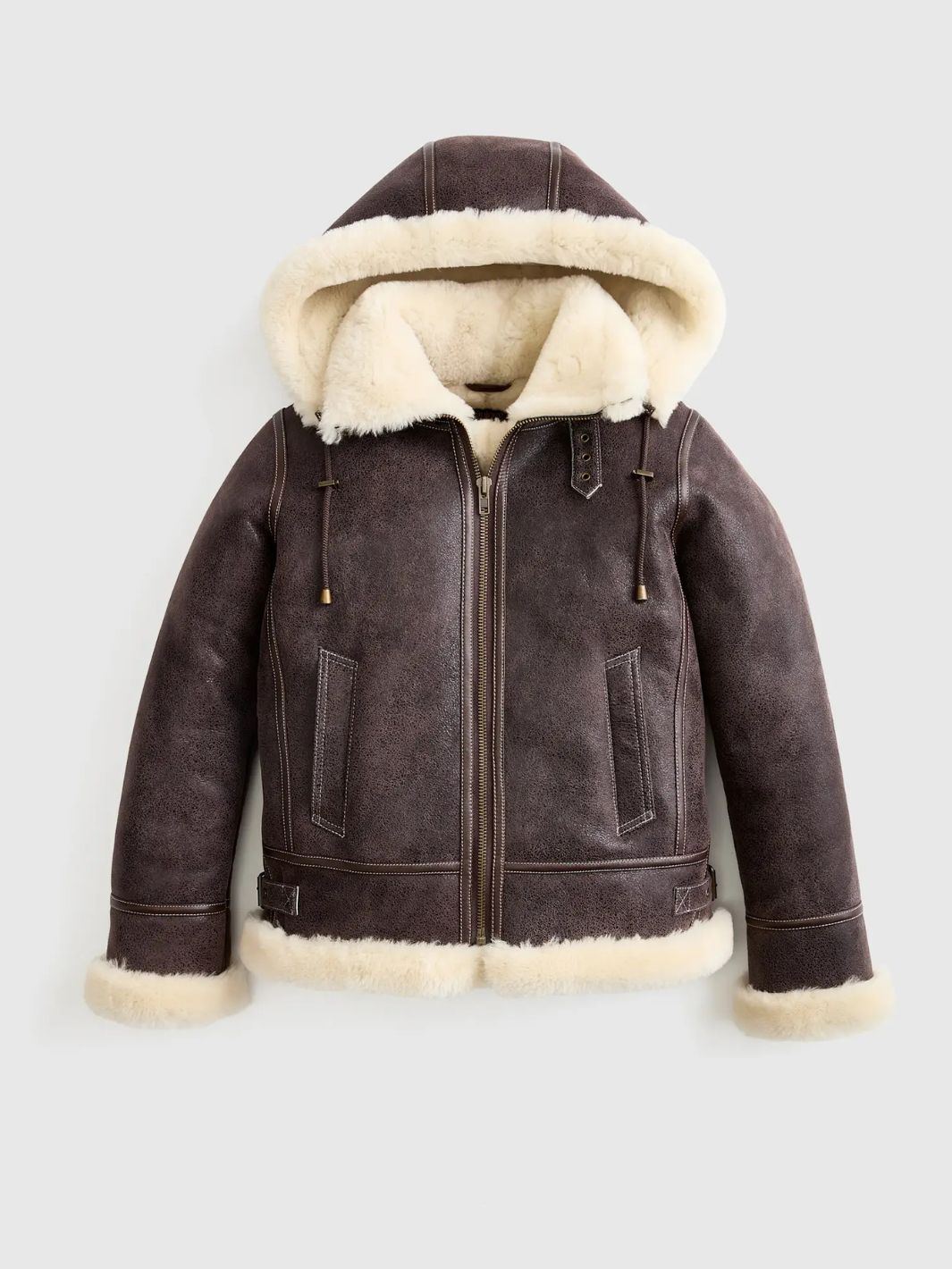 Shearling-Bomberjacke mit abnehmbarer Kapuze