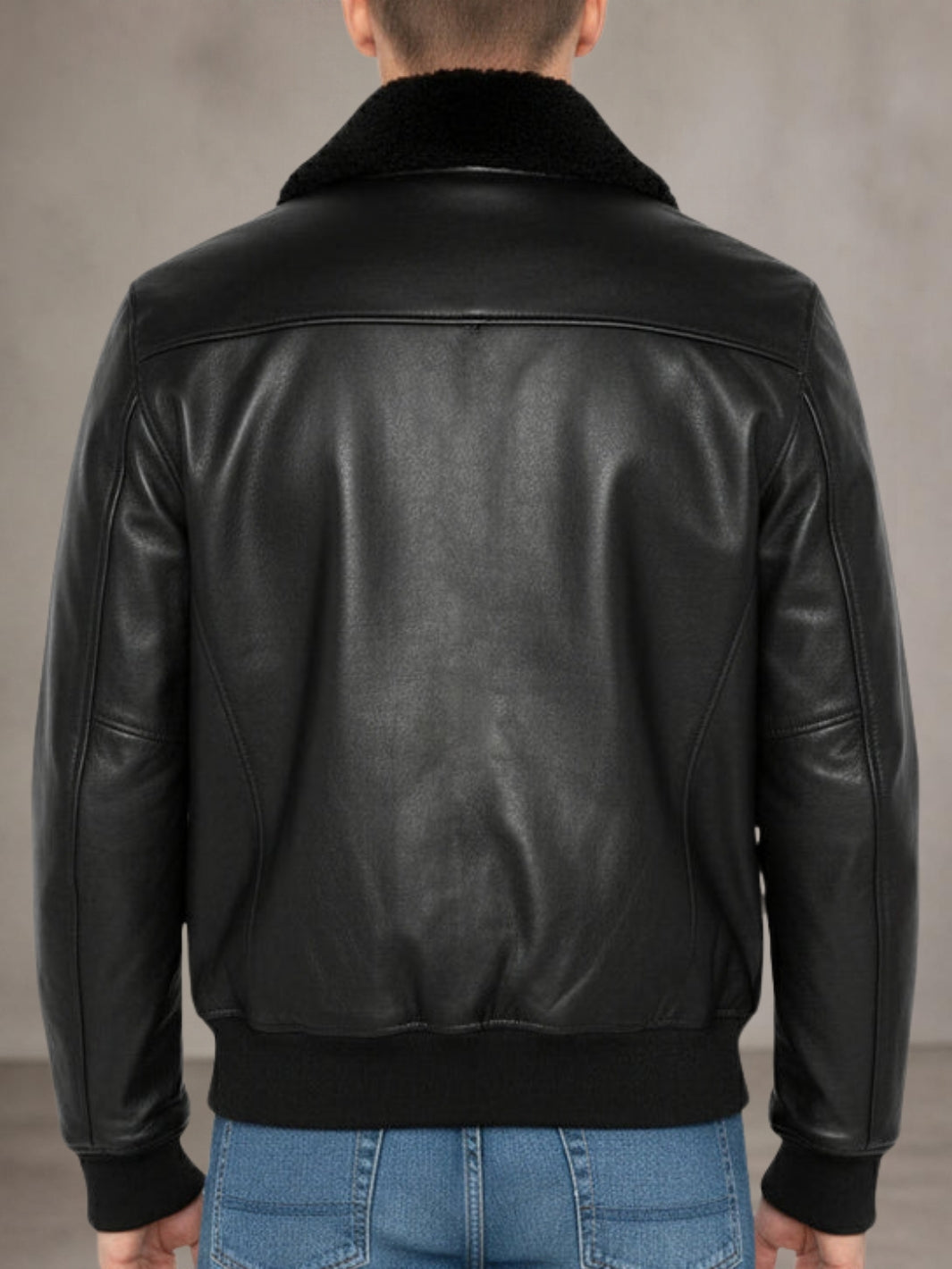 Leather Bomber Jacket with fur Collar