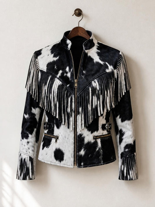 Hair On Cowhide Leather Fringe Jacket