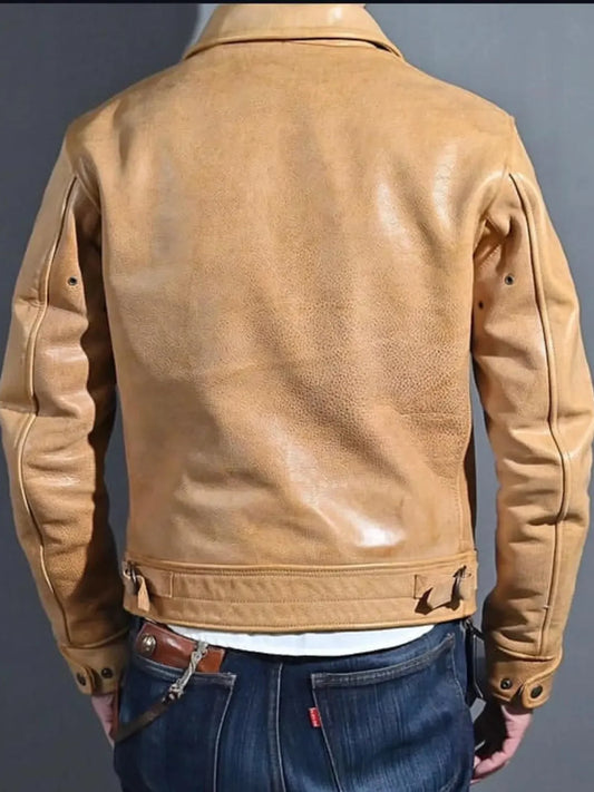 Vintage Tan Patina Single Rider Leather Jacket