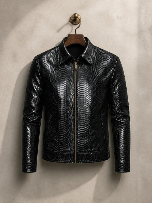 Python-Embossed Leather Jacket