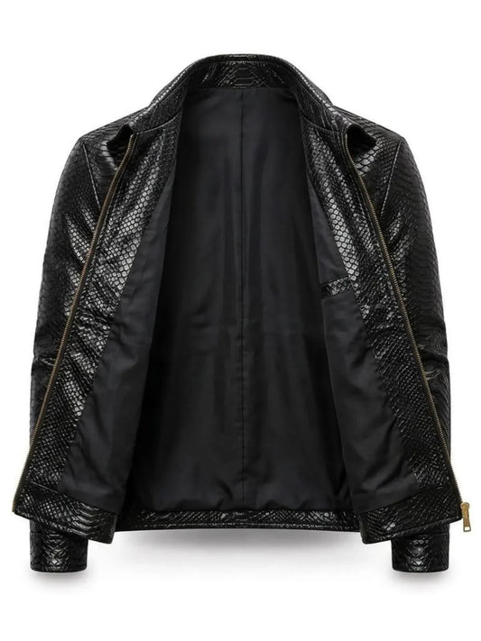 Python-Embossed Leather Jacket