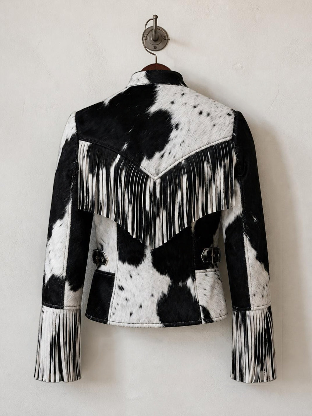 Hair On Cowhide Leather Fringe Jacket
