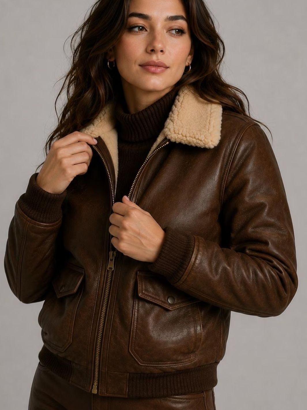Lederjacke mit Lammfellkragen,