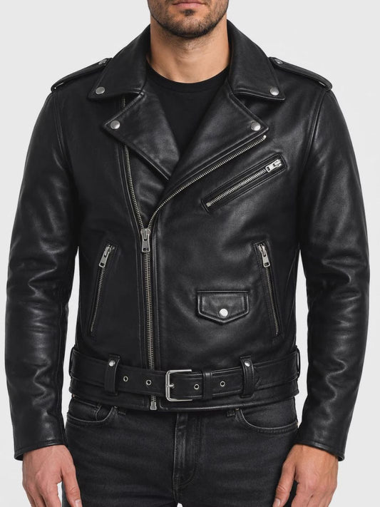 Asymmetrische Bikerjacke mit Gürtel