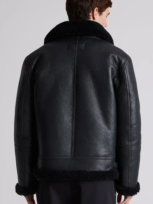 Schwarze Shearling-Bomberjacke