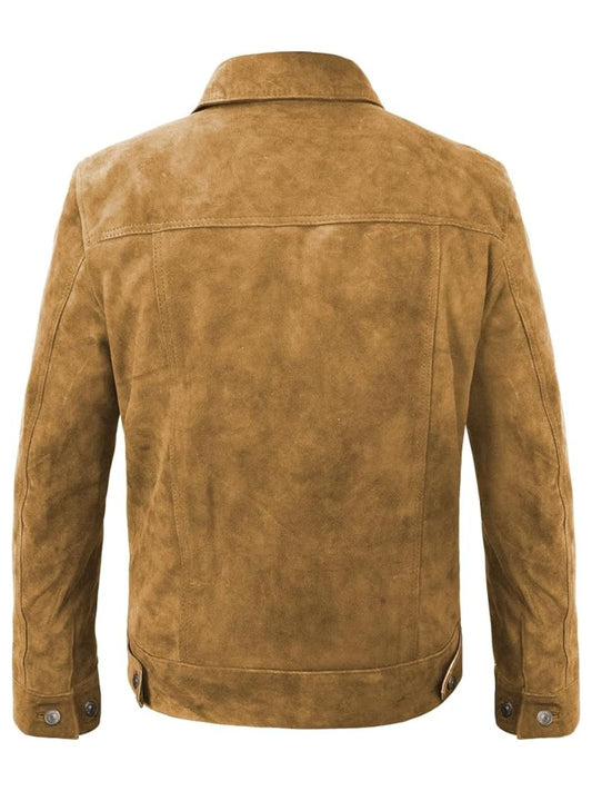 Herren Schwarze Used-Look Echtleder Trucker-Jacke