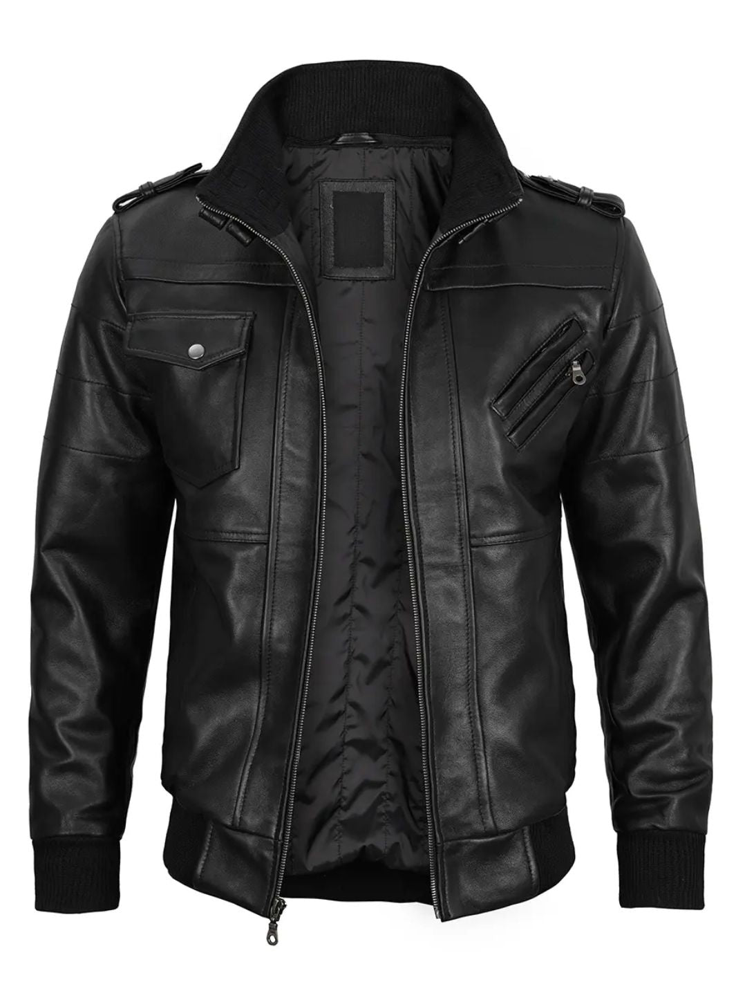 Bomber Leather Jacket with Removable Hood