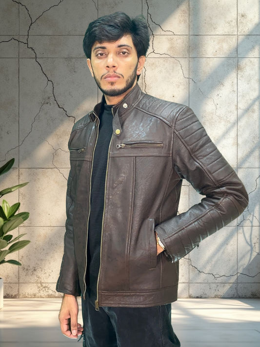 Gesteppte Herren-Lammleder-Bikerjacke