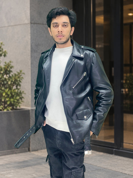 Asymmetrical Biker Jacket With Belt