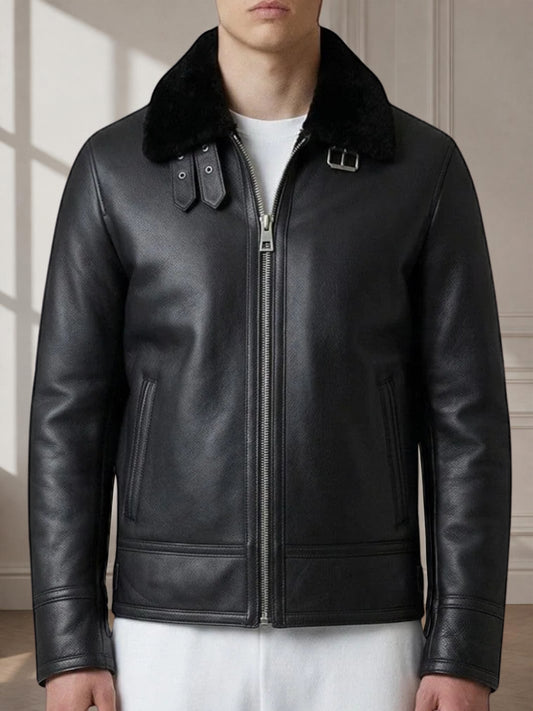 Classic Pilot Jacket with Shearling Collar