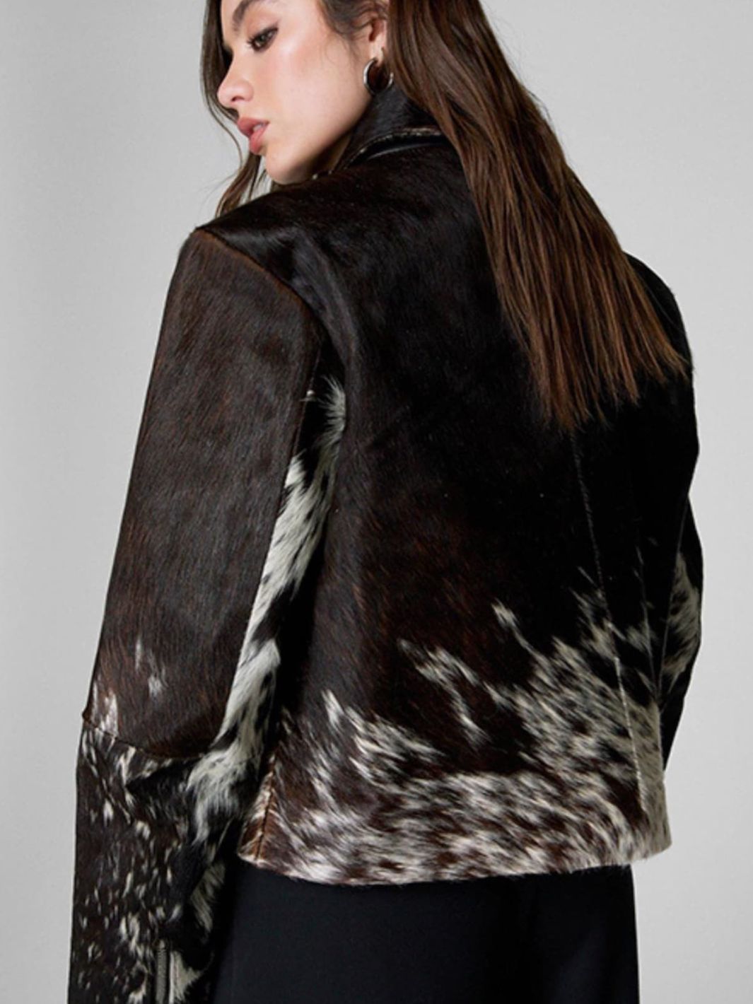 Cow Print Biker Jacket Brown