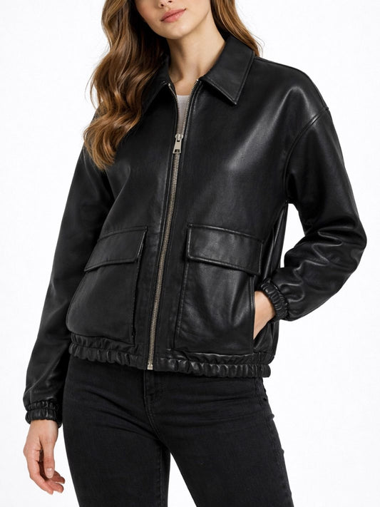 Handgemachte Damen-Bikerjacke aus echtem Leder im Oversized-Look