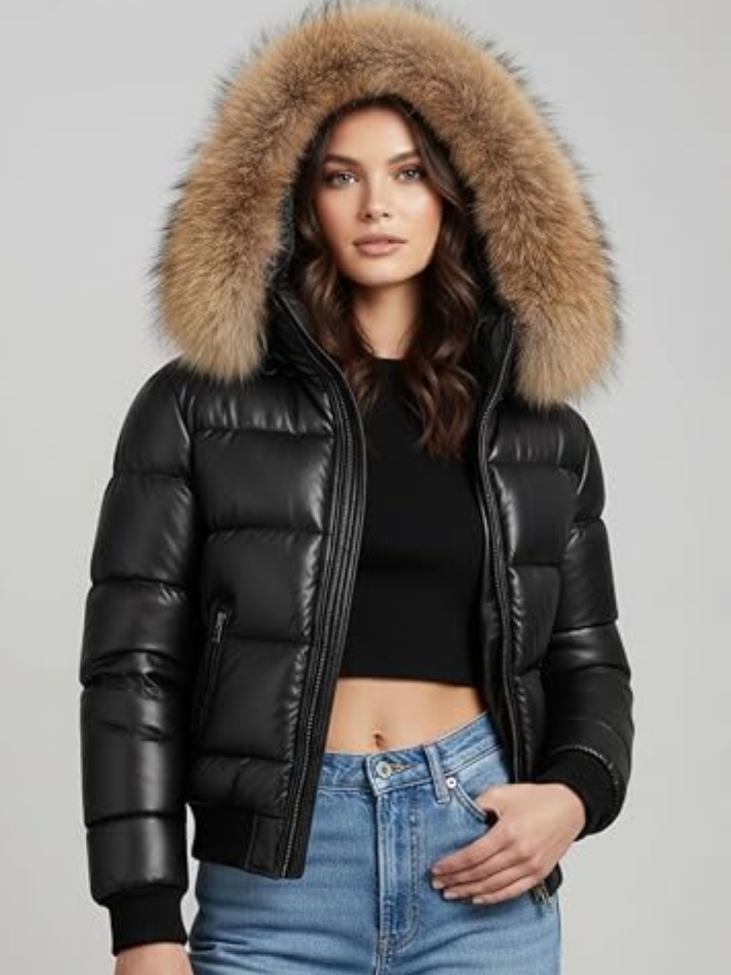 Winter Puffer Jacket for Men & Women with Faux Fur Hood