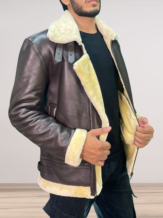 Herren Fliegerjacke aus braunem Lammfell