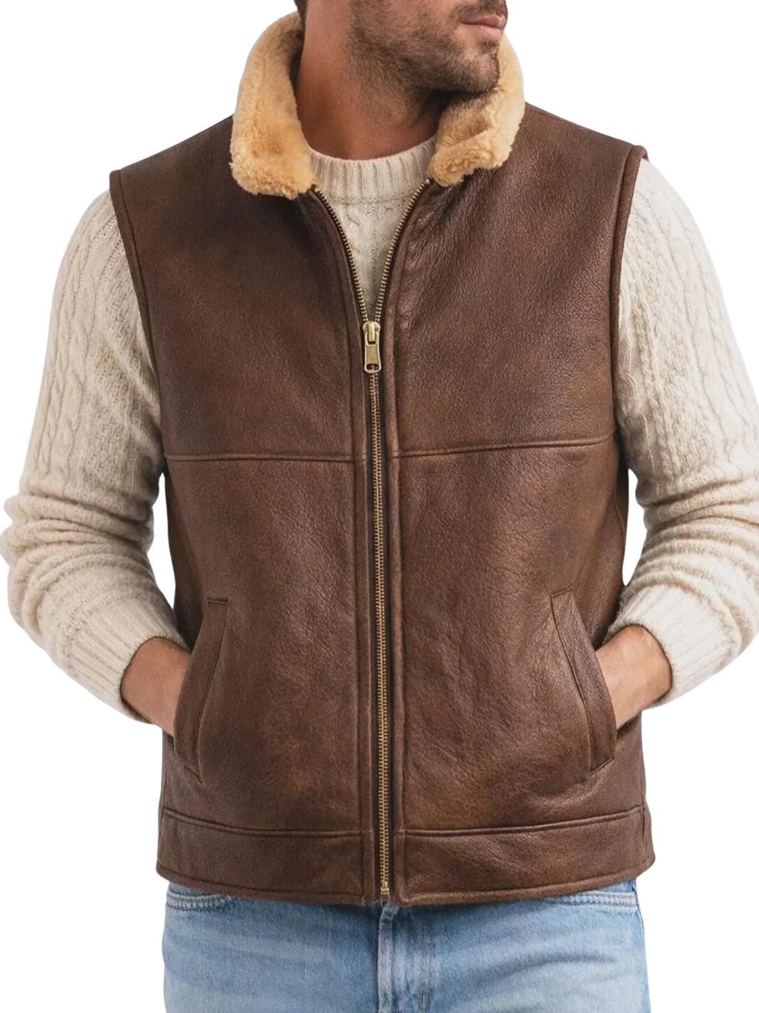 Leather Vest with Shearling Lining
