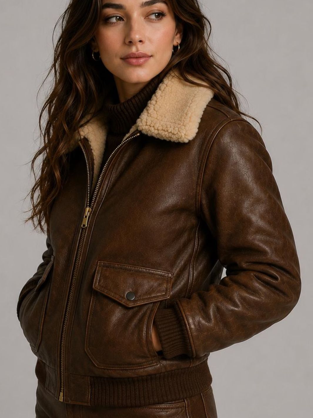 Lederjacke mit Lammfellkragen,