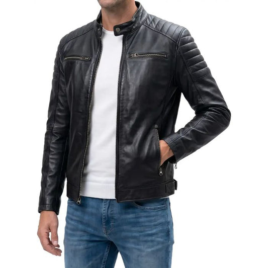 Gesteppte Herren-Lammleder-Bikerjacke