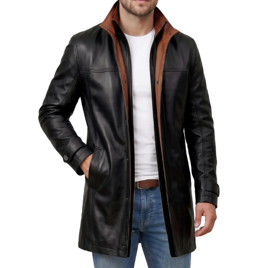 Herren Lammfelllederjacke mit breitem Revers, 3/4-Länge
